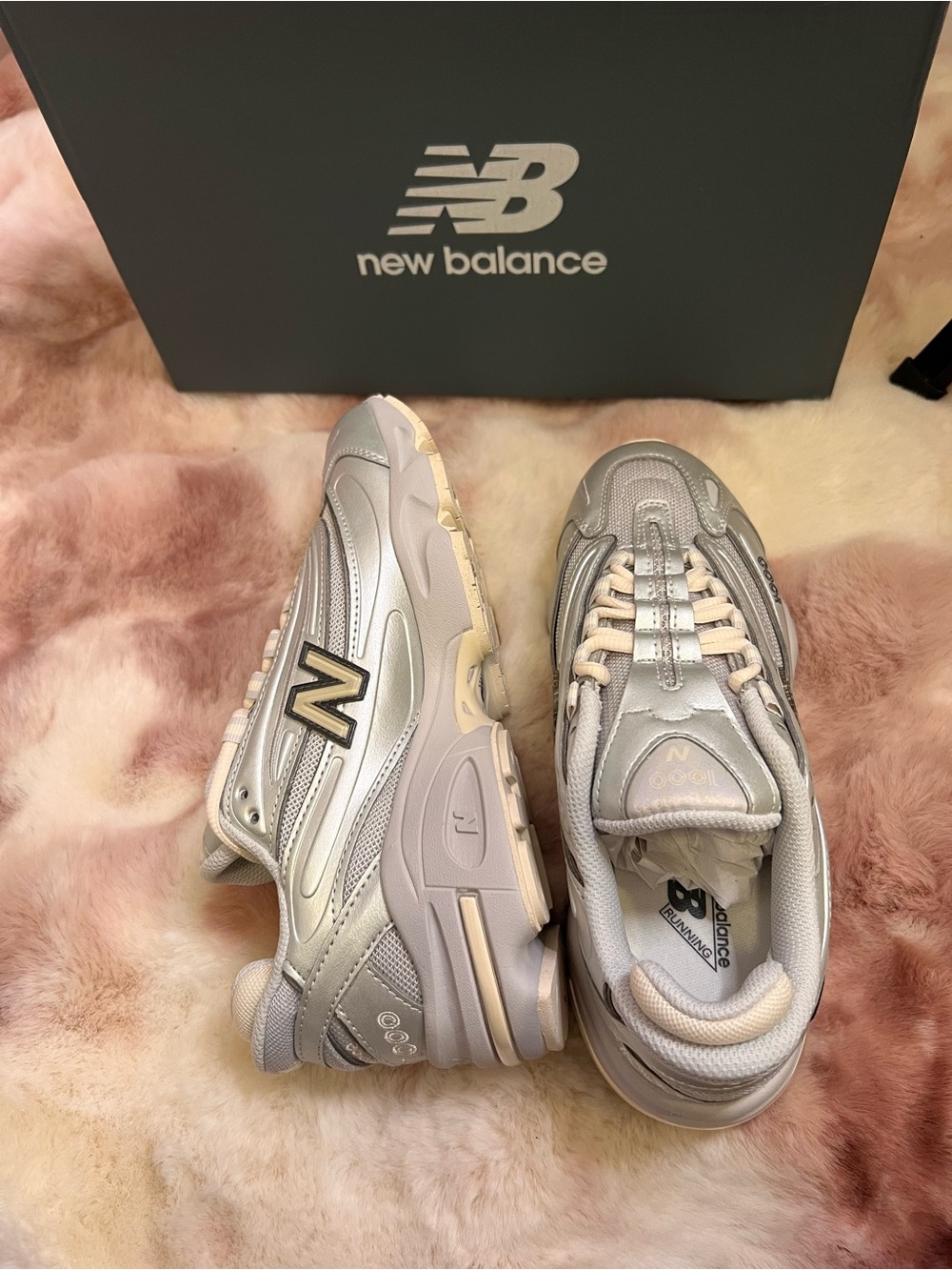 New Balance Women's Metallic Silver and Cream 1000 Series Sneakers - Picture 8 of 10